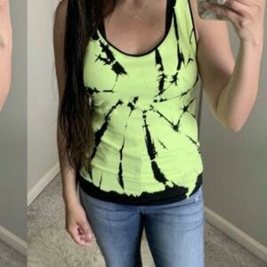 Yelete Black and Neon Green Tie-Dye Tank Top